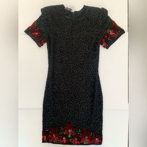 Vintage Laurence Kazar Beaded Poinsettia Dress